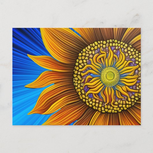 Rustige zonnebloem op blauw briefkaart (Voorkant)