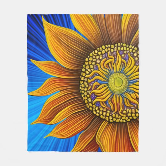 Rustige zonnebloem op blauw fleece deken (Voorkant)