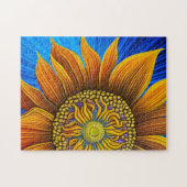 Rustige zonnebloem op blauw legpuzzel (Horizontaal)