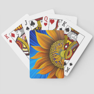 Rustige zonnebloem op blauw pokerkaarten