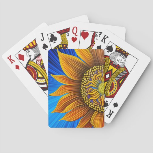 Rustige zonnebloem op blauw pokerkaarten (Achterkant)