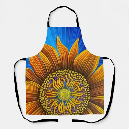 Rustige zonnebloem op blauw schort (Voorkant)