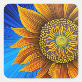Rustige zonnebloem op blauw vierkante sticker (Voorkant)