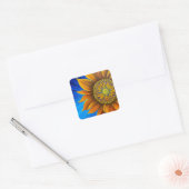 Rustige zonnebloem op blauw vierkante sticker (Envelop)