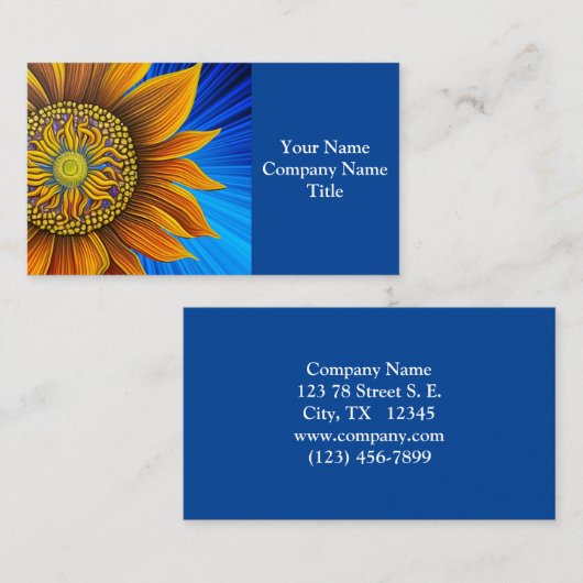 Rustige zonnebloem op blauw visitekaartje (Voorkant / Achterkant)