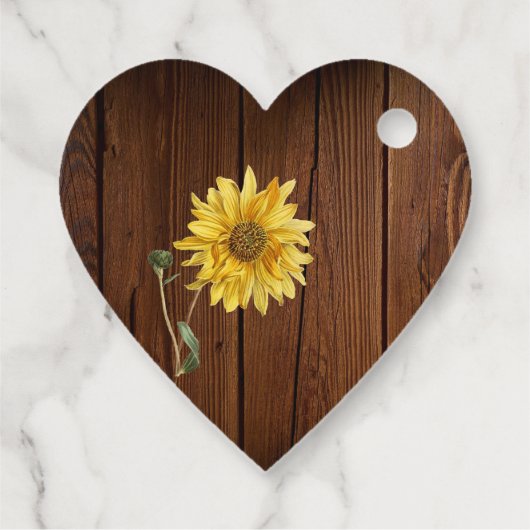 Rustige zonnebloem op de bruiloft met schuurhout b bedankjes labels (Achterkant)