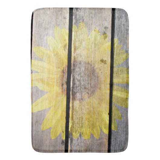 Rustige zonnebloem op hout badmat (Voorkant Verticaal)