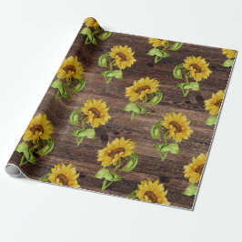 Rustige zonnebloem op hout cadeaupapier