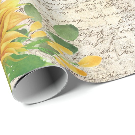 Rustige Zonnebloem Oude Decoupage  Cadeaupapier (Rol Hoek)