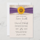 Rustige Zonnebloem Paars Ribbon Elegant Wedding Kaart (Voorkant)