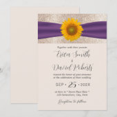 Rustige Zonnebloem Paars Ribbon Elegant Wedding Kaart (Voorkant / Achterkant)