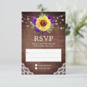 Rustige Zonnebloem Paars Roos Vall Weddenschap RSVP Kaartje (Staand voorkant)