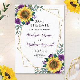 Rustige Zonnebloem Paarse Floral Geometric Wedding Save The Date
