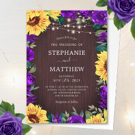 Rustige Zonnebloem Paarse Floral Wedding Kaart