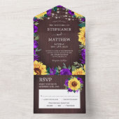 Rustige Zonnebloem Paarse Rozen Huwelijk All In One Uitnodiging (Binnen)