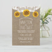 Rustige Zonnebloem Pomanders Lace & Burlap Wedding Kaart (Staand voorkant)