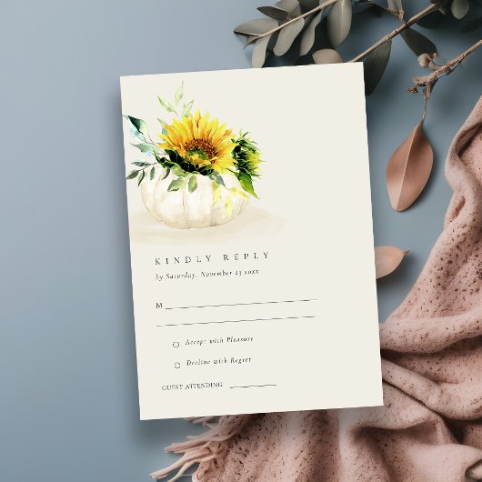 Rustige zonnebloem pompoen Floral Wedding RSVP Informatiekaartje