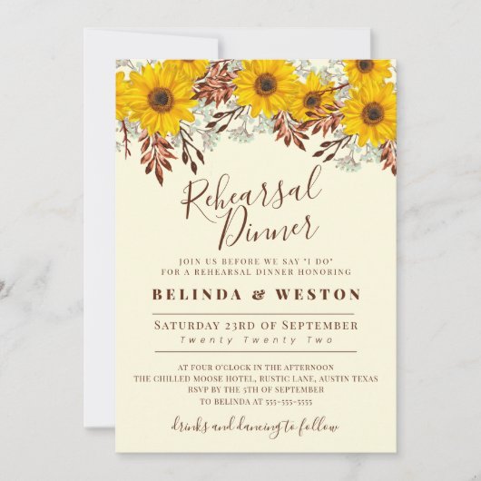 Rustige zonnebloem, repetitief diner kaart (Voorkant)