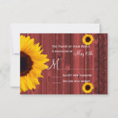 Rustige Zonnebloem Rode Barn Wood Weddenschap RSVP (Voorkant)