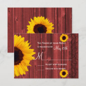 Rustige Zonnebloem Rode Barn Wood Weddenschap RSVP (Voorkant / Achterkant)