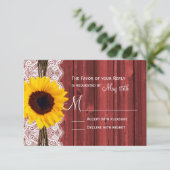Rustige Zonnebloem Rode Barn Wood Weddenschap RSVP (Staand voorkant)