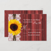 Rustige Zonnebloem Rode Barn Wood Weddenschap RSVP (Voorkant / Achterkant)