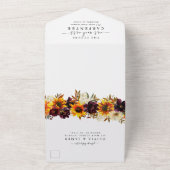 Rustige zonnebloem Rode Florale Waterverf bruiloft All In One Uitnodiging (Buitenkant)