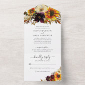 Rustige zonnebloem Rode Florale Waterverf bruiloft All In One Uitnodiging (Binnen)