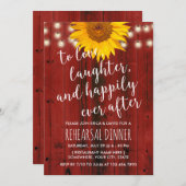 Rustige Zonnebloem Rood Barn Wedding Rehearsal Din Kaart (Voorkant / Achterkant)