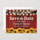 Rustige zonnebloem Rood Barn Wood Bespaar de datum Aankondigingskaart (Voorkant / Achterkant)