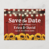 Rustige zonnebloem Rood Barn Wood Bespaar de datum Aankondigingskaart (Voorkant)