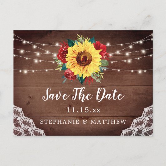 Rustige zonnebloem Rood Floral sparen de datum Aankondigingskaart (Voorkant)