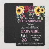 Rustige zonnebloem/Roos Floral Baby shower Invitat Kaart (Voorkant / Achterkant)