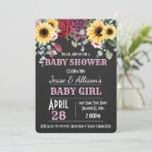 Rustige zonnebloem/Roos Floral Baby shower Invitat Kaart (Staand voorkant)