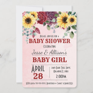 Rustige zonnebloem/Roos Floral Baby shower Invitat Kaart