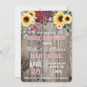 Rustige zonnebloem/Roos Floral Baby shower Invitat Kaart