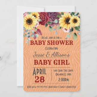 Rustige zonnebloem/Roos Floral Baby shower Invitat Kaart