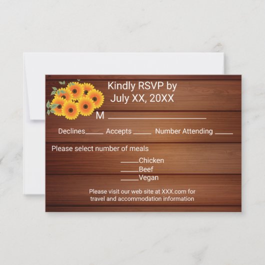 Rustige zonnebloem RSVP kaartje (Voorkant)