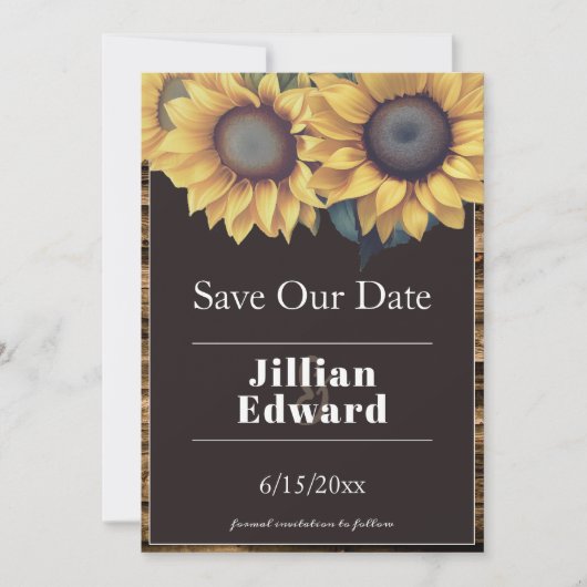 Rustige zonnebloem Sla de datum op Aankondiging (Voorkant)
