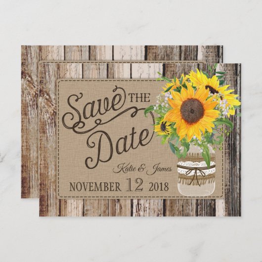 Rustige zonnebloem Sla de datum op Aankondigingskaart (Voorkant / Achterkant)