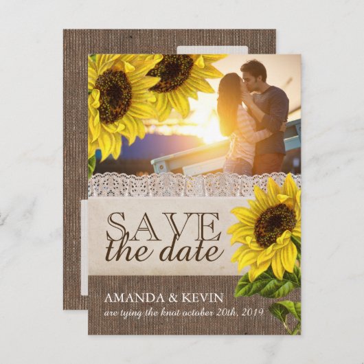 Rustige zonnebloem Sla de datum op Aankondigingskaart (Voorkant / Achterkant)