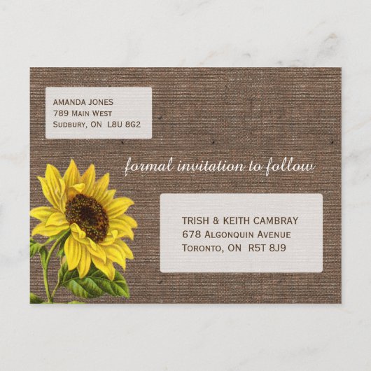 Rustige zonnebloem Sla de datum op Aankondigingskaart (Achterkant)