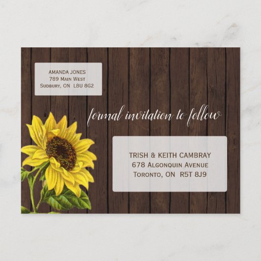 Rustige zonnebloem Sla de datum op Aankondigingskaart (Achterkant)