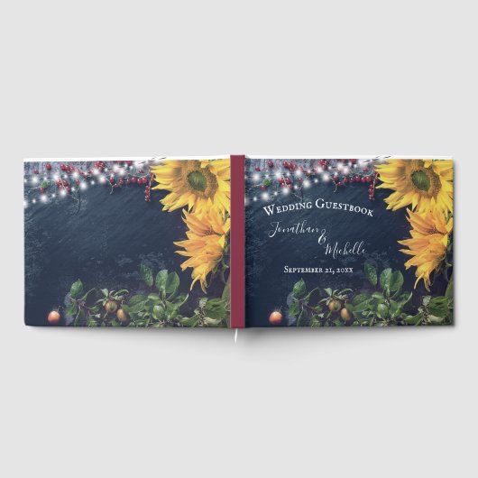 Rustige zonnebloem, slate en lichte landbruiloft gastenboek (Volledig)
