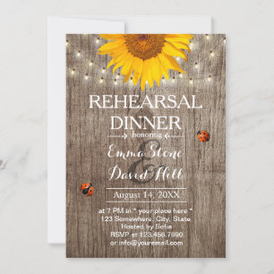 Rustige zonnebloem & String Lights Rehearsal Dinne Kaart