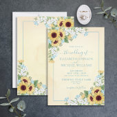 Rustige Zonnebloem Stusty Blue Yellow Floral Weddi Kaart