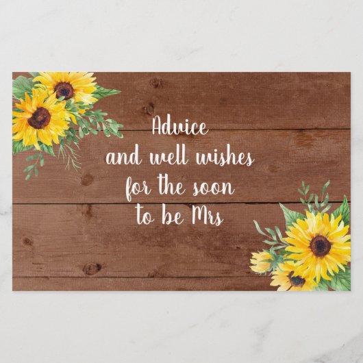 Rustige Zonnebloem Vrijgezellenfeest Advice Kaarte (Achterkant)