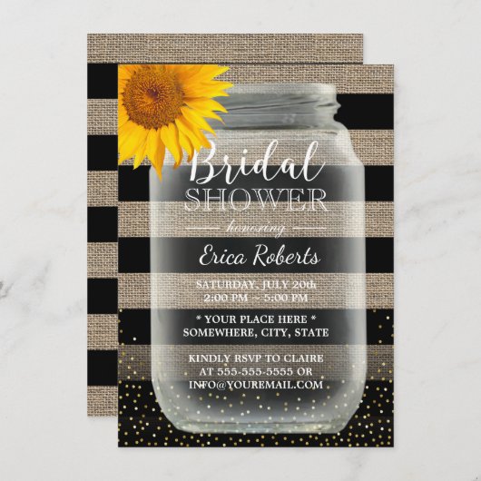 Rustige Zonnebloem Vrijgezellenfeest Mason Jar & S Kaart (Voorkant / Achterkant)