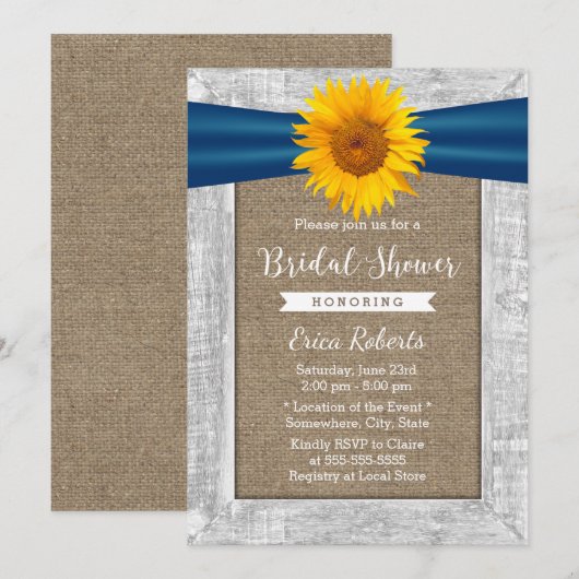 Rustige zonnebloem Vrijgezellenfeest met houten br Kaart (Voorkant / Achterkant)