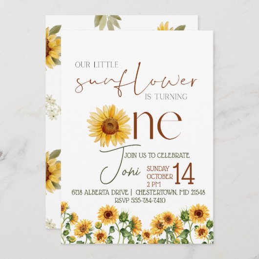 Rustige Zonnebloem waterverf Aannodiging Kaart (Voorkant / Achterkant)